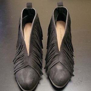 Leather fringe ankle boots